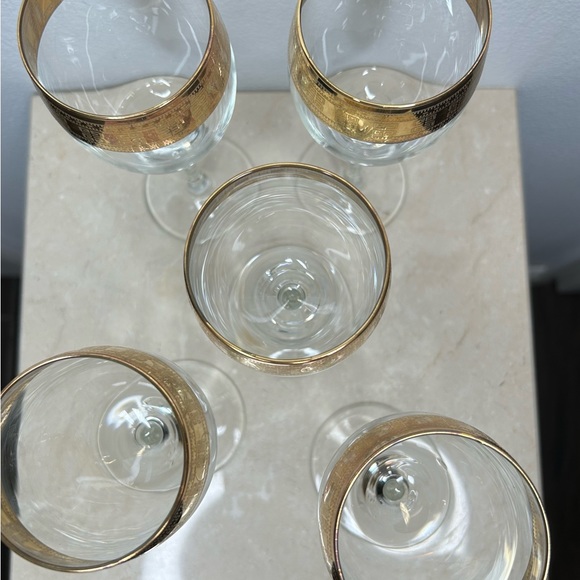 5 Gold Rimmed Greek Key Patterned Italian Lavarato a Mano J Preziosi Glasses - Picture 10 of 12